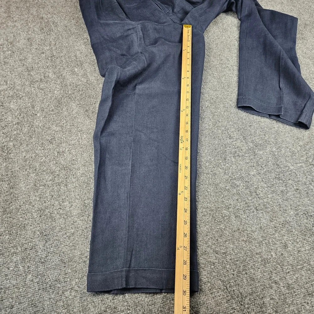 Structure Le Collezioni Mens 34S Navy Blue 100% Linen Pleated Cuffed Dress Pants